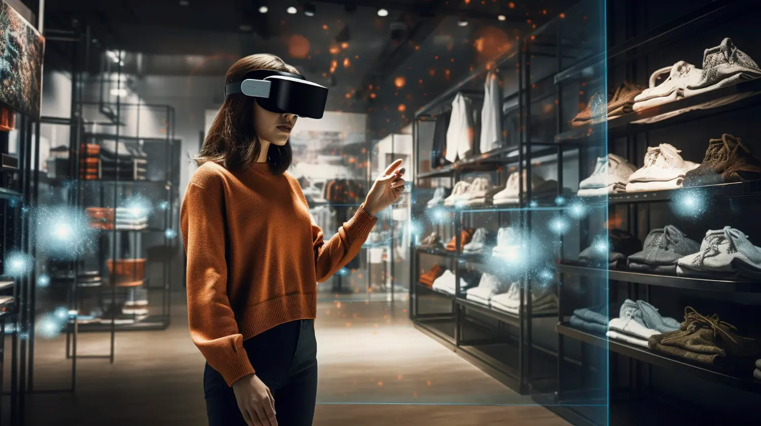 A woman in a virtual reality glasses